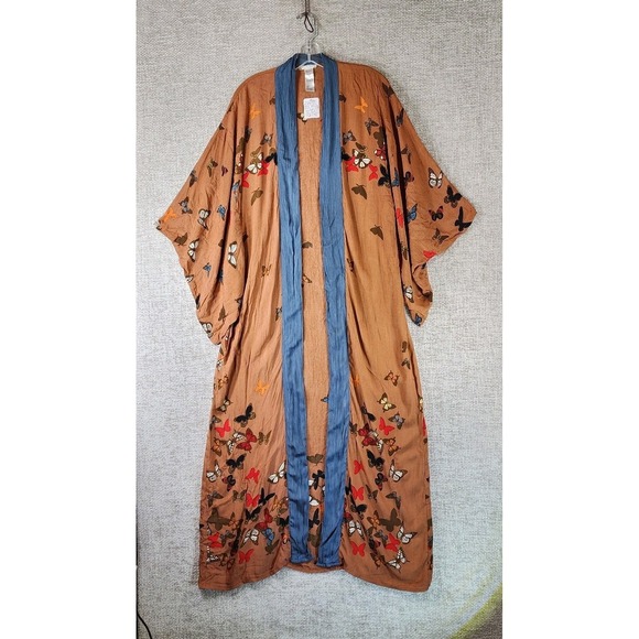 Free People Butterfly Kisses Open Front Kimono Duster Womens One Size Brown NWI - Picture 2 of 16